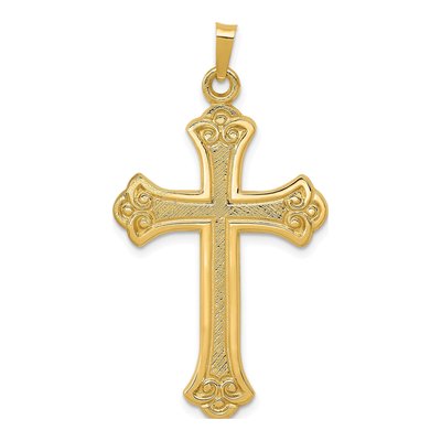 14K Yellow Gold Fleur de Lis Cross Pendant