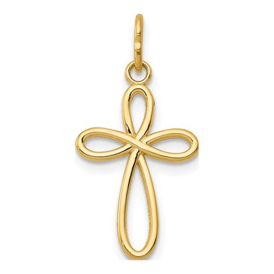 14K Yellow Gold Small Ribbon Cross Pendant