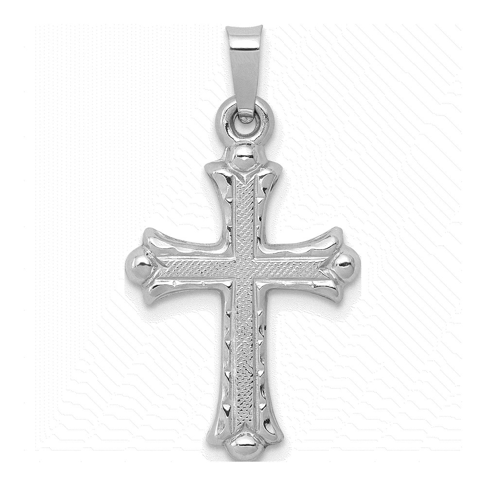14K White Gold Fleur de Lis Cross Pendant