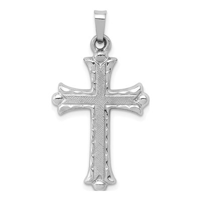 14K White Gold Fleur de Lis Cross Pendant