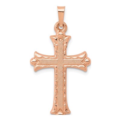 14K Rose Gold Fleur de Lis Cross Pendant