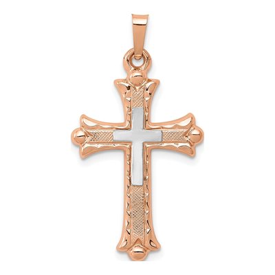 14K Two-Tone Gold Fleur de Lis Cross Pendant