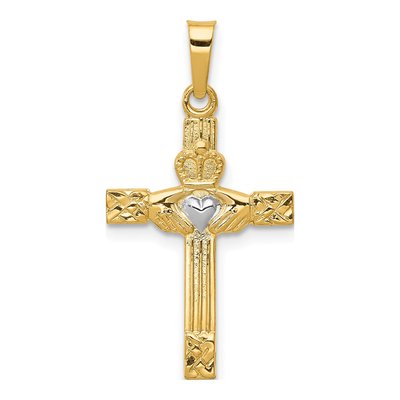 14K Yellow Gold Claddagh Cross Pendant