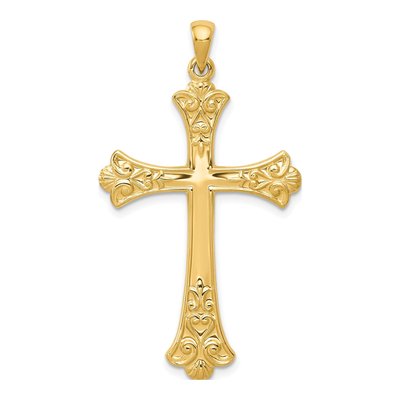 14K Yellow Gold Fleur de Lis Cross Pendant