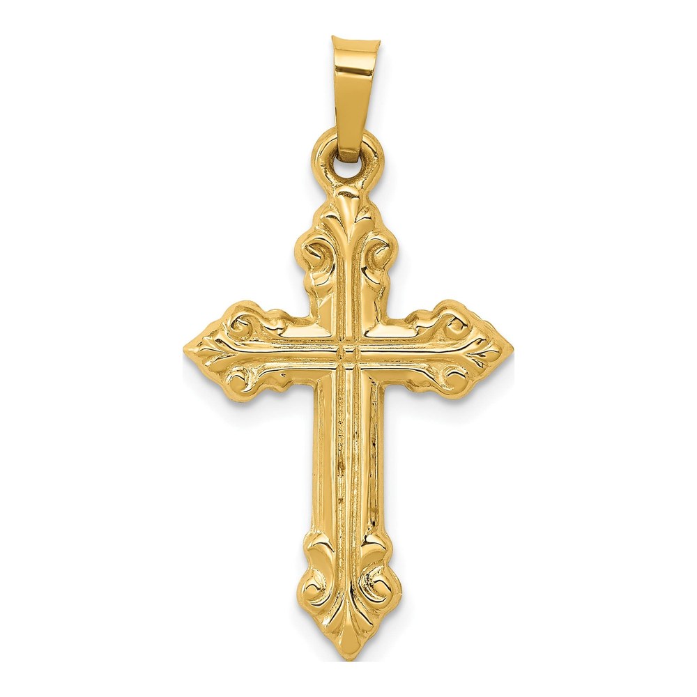 14K Yellow Gold Fleur de Lis Cross Pendant