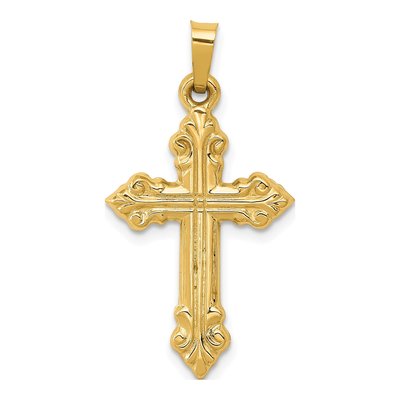 14K Yellow Gold Fleur de Lis Cross Pendant
