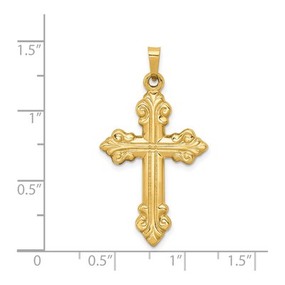 14K Yellow Gold Fleur de Lis Cross Pendant – view 4