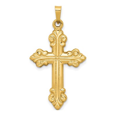 14K Yellow Gold Fleur de Lis Cross Pendant