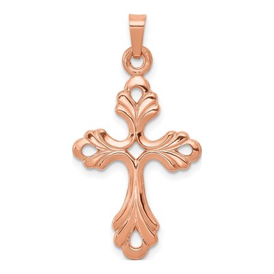 14K Rose Gold Fleur de Lis Cross Pendant