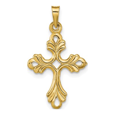 14K Yellow Gold Fleur de Lis Cross Pendant