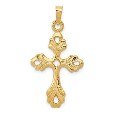 14K Yellow Gold Fleur de Lis Cross Pendant