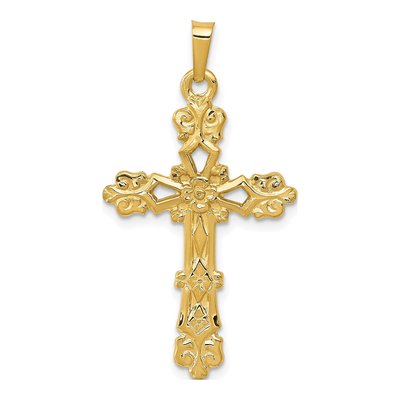 14K Yellow Gold Budded Cross Pendant