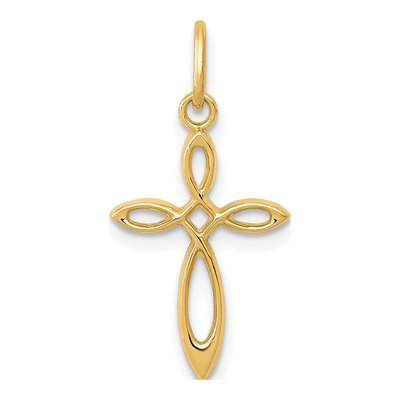 14K Yellow Gold Small Ribbon Cross Pendant