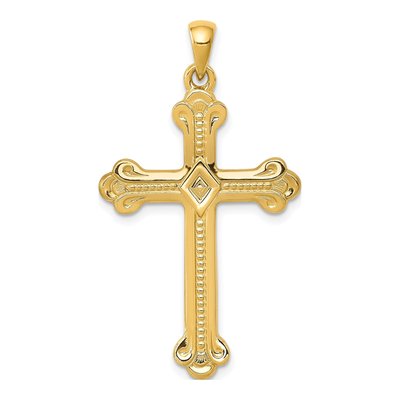 14K Yellow Gold Budded Cross Pendant