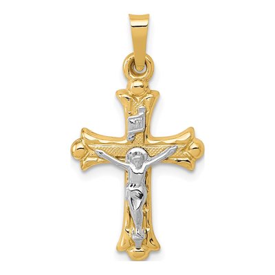 14K Two-Tone Gold INRI Crucifix Cross Pendant