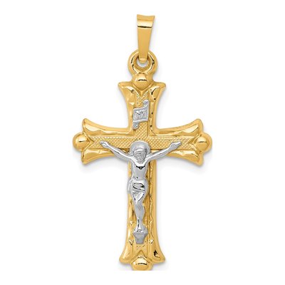 14K Two-Tone Gold INRI Crucifix Cross Pendant
