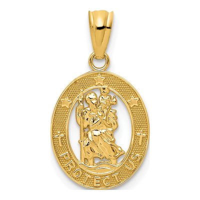 14K Yellow Gold Saint Christopher Medal Pendant