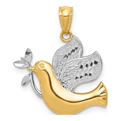 14K Yellow Gold Dove Olive Branch Pendant