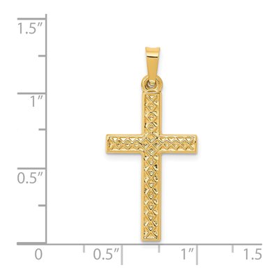 14K Yellow Gold Textured Lattice Cross Pendant – view 5
