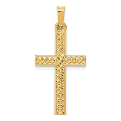 14K Yellow Gold Textured Lattice Cross Pendant