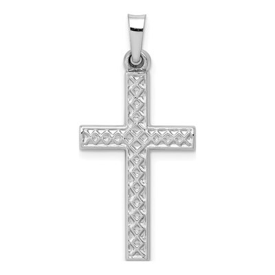 14K White Gold Lattice Cross Pendant