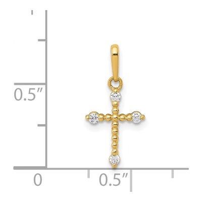14K Yellow Gold CZ Beaded Cross Pendant – view 5