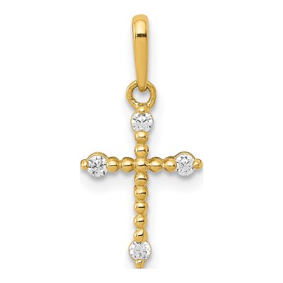 14K Yellow Gold CZ Beaded Cross Pendant