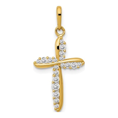 14K Yellow Gold CZ Cross Pendant