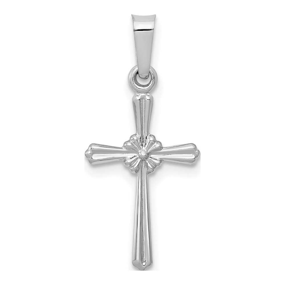14K White Gold Flower Cross Pendant