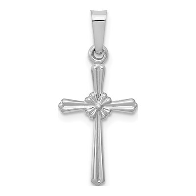 14K White Gold Flower Cross Pendant