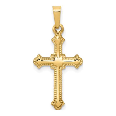 14K Yellow Gold Fleur de Lis Cross Pendant