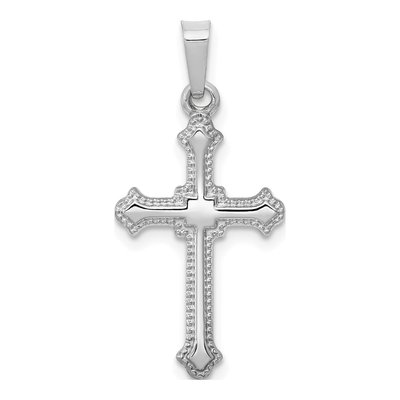 14K White Gold Fleur de Lis Cross Pendant
