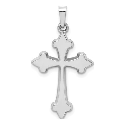 14K White Gold Fleur de Lis Cross Pendant