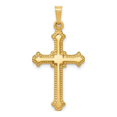 14K Yellow Gold Fleur de Lis Cross Pendant