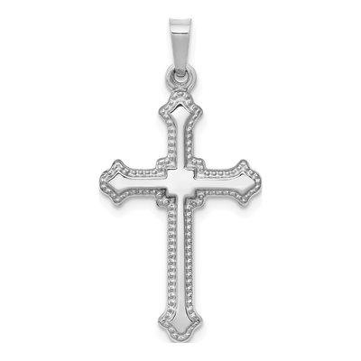 14K White Gold Fleur de Lis Cross Pendant