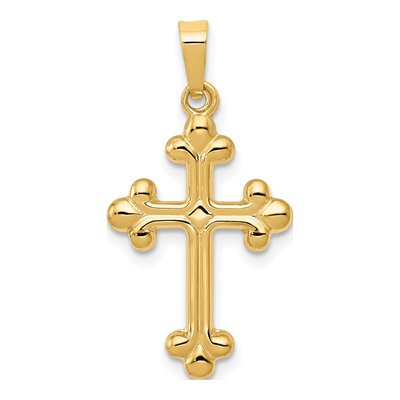 14K Yellow Gold Budded Cross Pendant