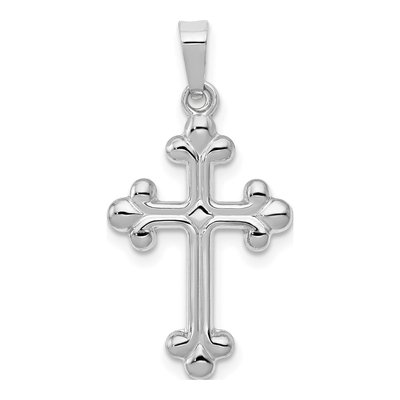 14K White Gold Budded Cross Pendant