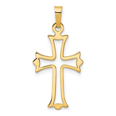 14K Yellow Gold Fleur de Lis Cross Pendant