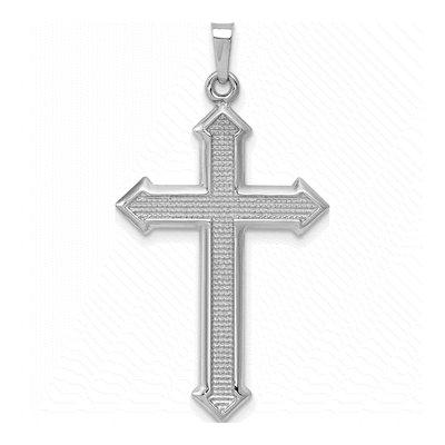 14K White Gold Textured Cross Pendant