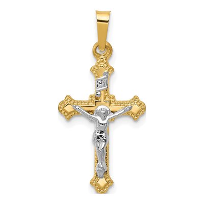 14K Two-Tone Gold INRI Crucifix Pendant