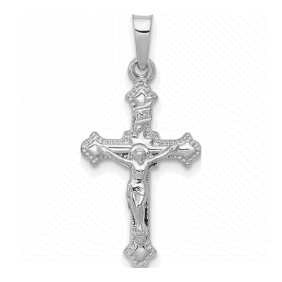 14K White Gold INRI Crucifix Pendant