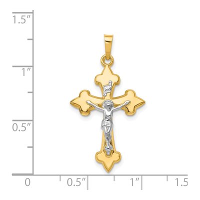 14K Two-Tone Gold Fleur de Lis INRI Crucifix Pendant – view 5