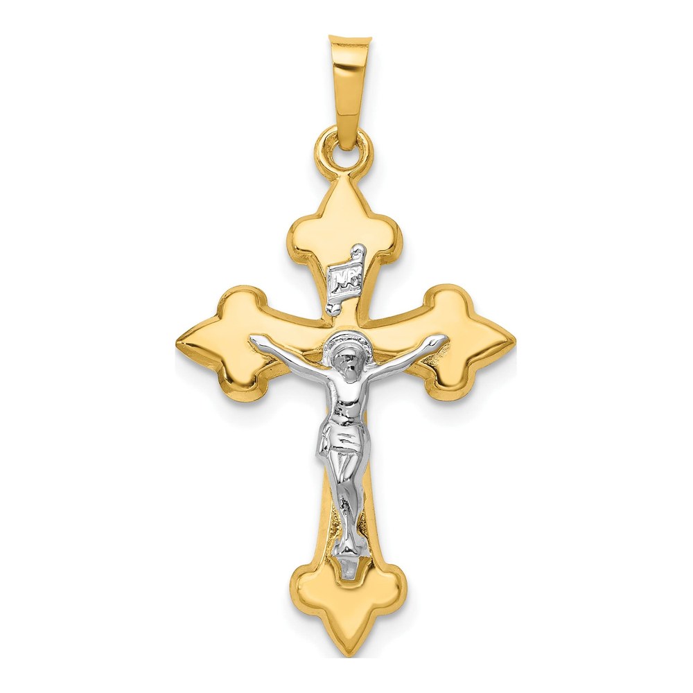 14K Two-Tone Gold Fleur de Lis INRI Crucifix Pendant