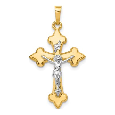 14K Two-Tone Gold Fleur de Lis INRI Crucifix Pendant