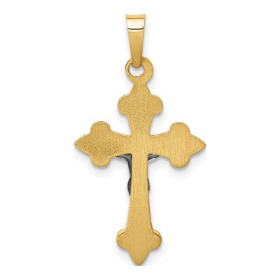 14K Two-Tone Gold Fleur de Lis INRI Crucifix Pendant – view 4