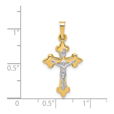 14K Two-Tone Gold Fleur de Lis INRI Crucifix Pendant – view 5