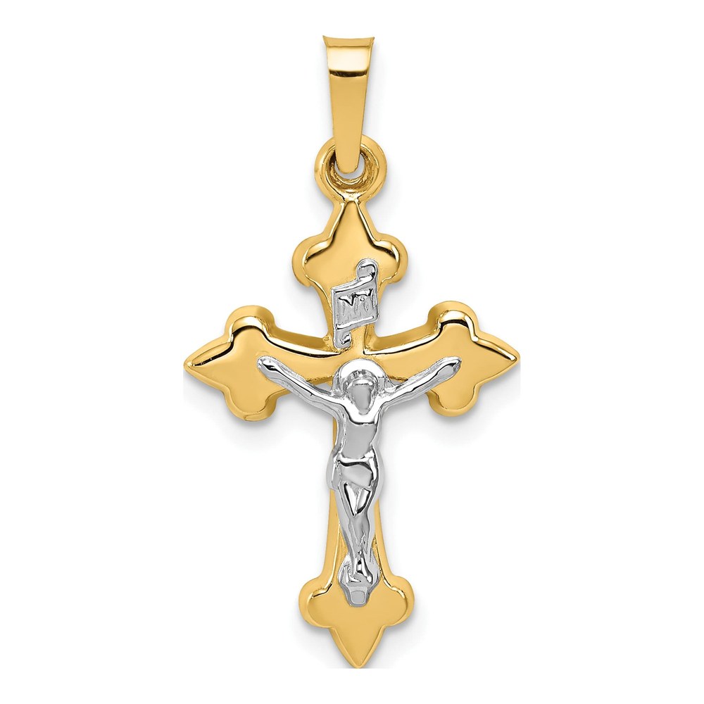 14K Two-Tone Gold Fleur de Lis INRI Crucifix Pendant