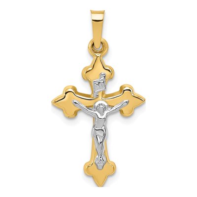 14K Two-Tone Gold Fleur de Lis INRI Crucifix Pendant