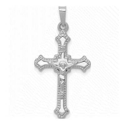 14K White Gold INRI Crucifix Pendant