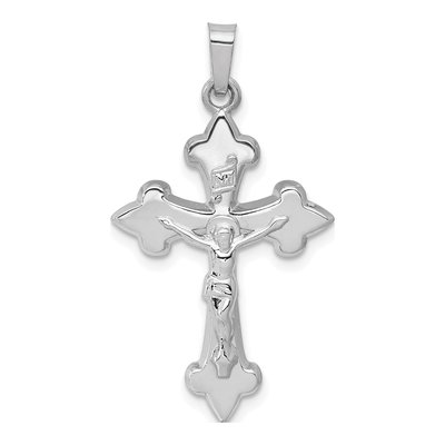 14K White Gold Fleur de Lis Crucifix Pendant